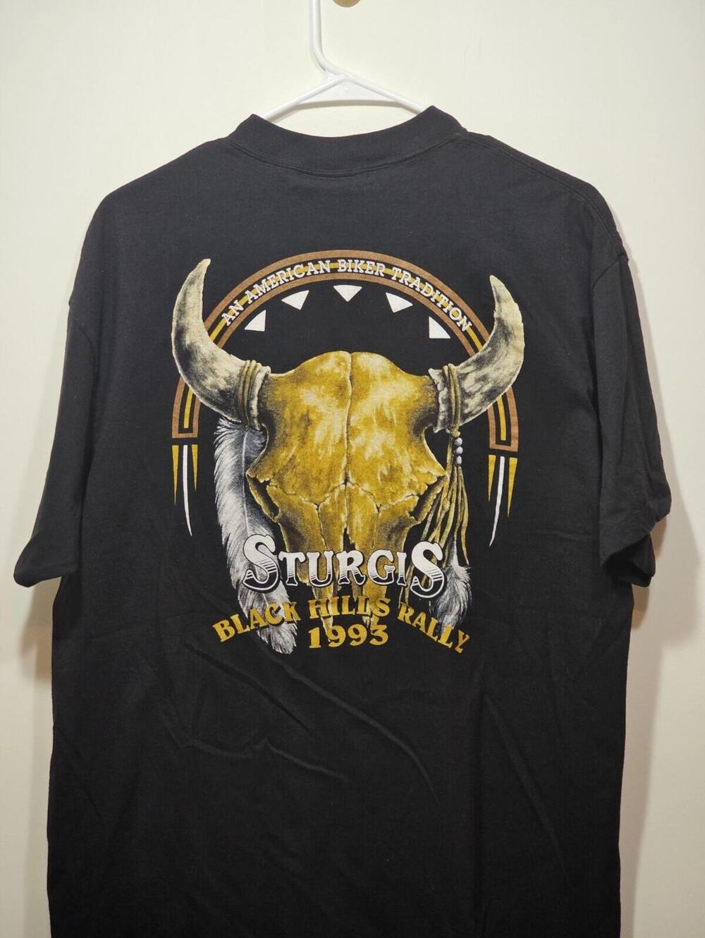 Vintage 3D Emblem T-Shirt Sturgis American Biker 1992 Black Single Stitch USA - Picture 4 of 11